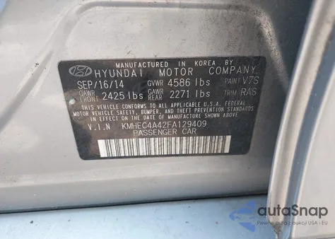 2015 Hyundai Sonata Hybrid Limited z USA, uszkodzony, nr VIN KMHEC4A42FA129409